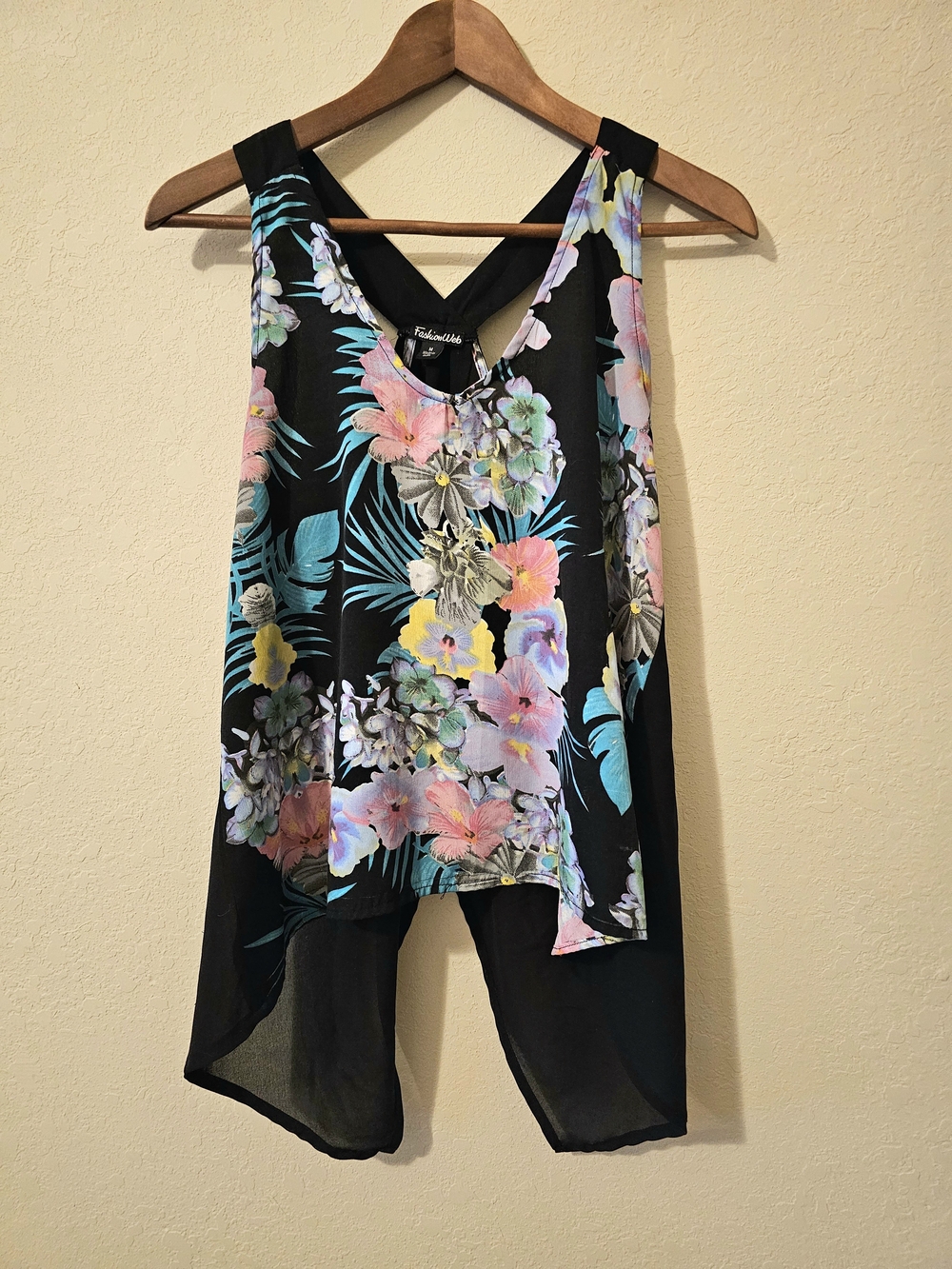 Floral Black High-Low Tank Top - Women